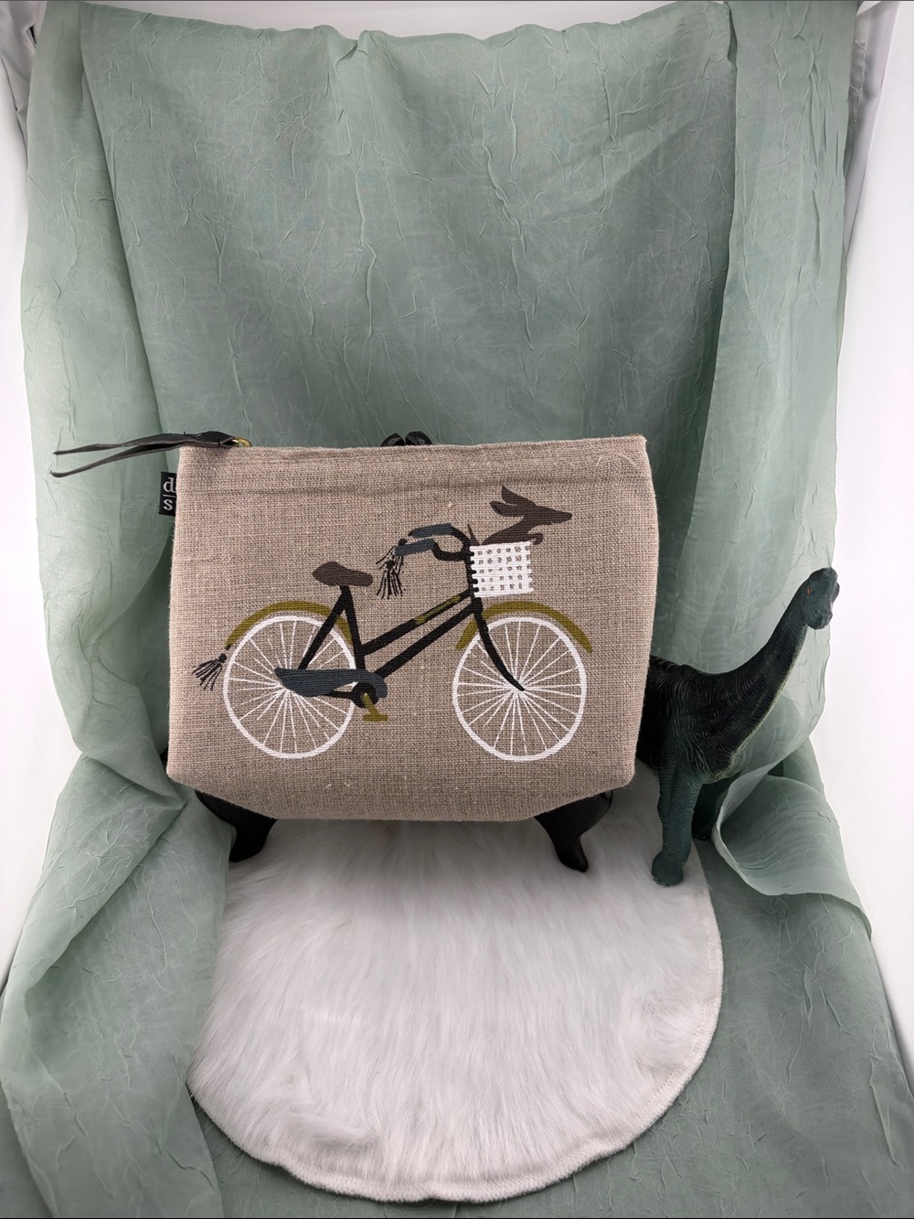 Danica Studio Bicicletta Linen Cosmetic Bag Pouch | Bicycle and Dog